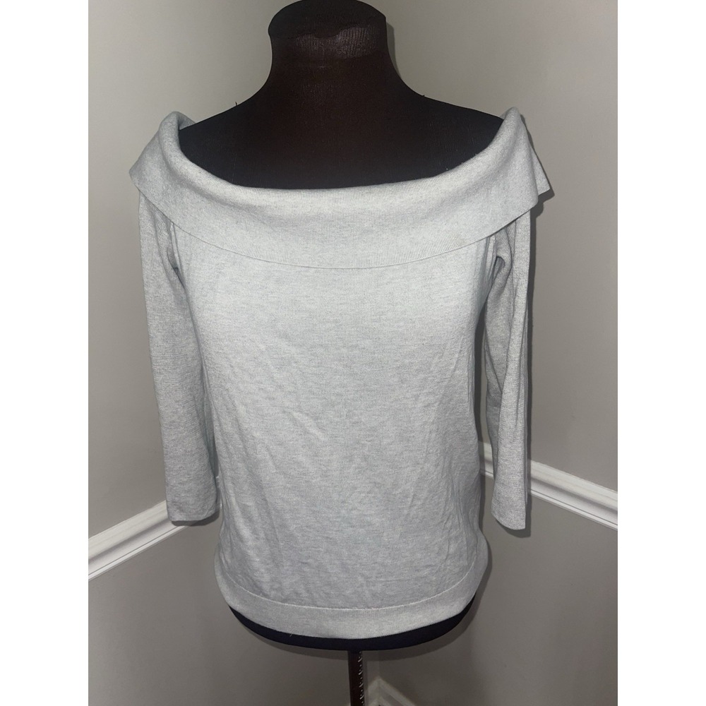 Banana Republic Gray Pima Cotton Cashmere Off The Shoulder Foldover Sweater Sz M